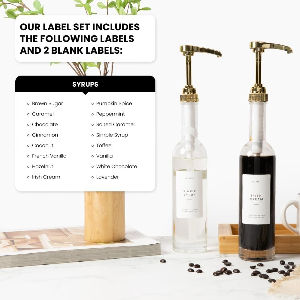 Stylish 350ml Pump Dispenser Set - Gold Syrup Bottles with Custom Labels