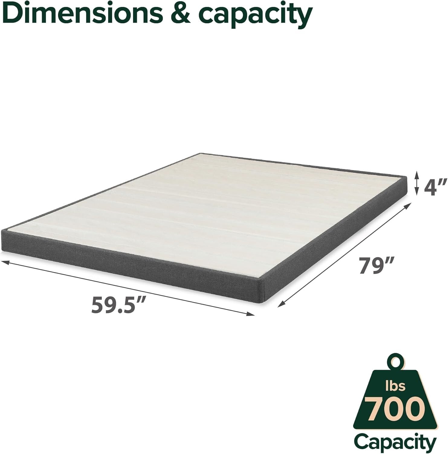 Durable Upholstered Box Spring, Grey Fabric Queen Foundation - Compact Package