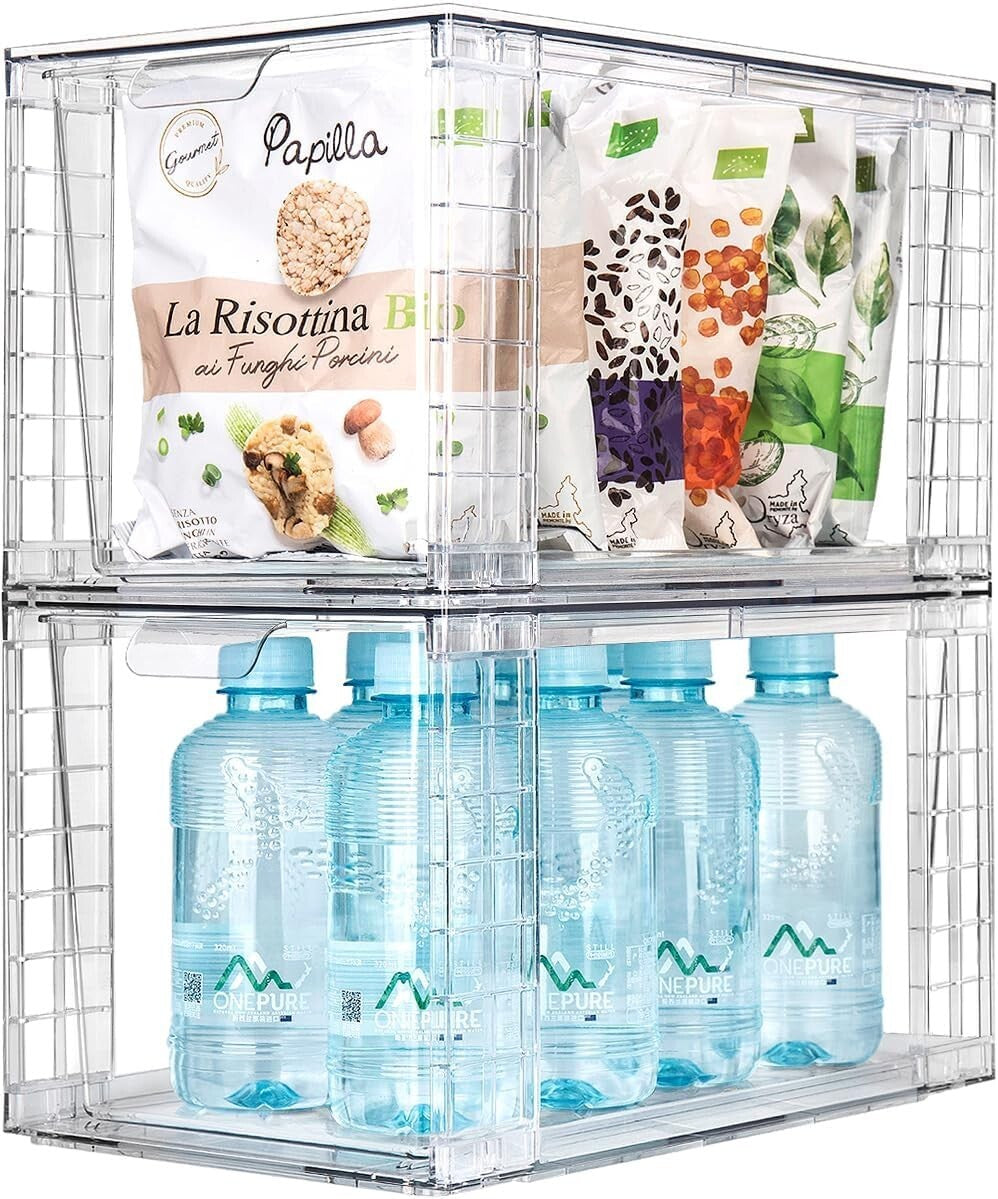 Multi-Use Clear Organizing Bins - Stackable Drawer Set for Kitchen & Bathroom