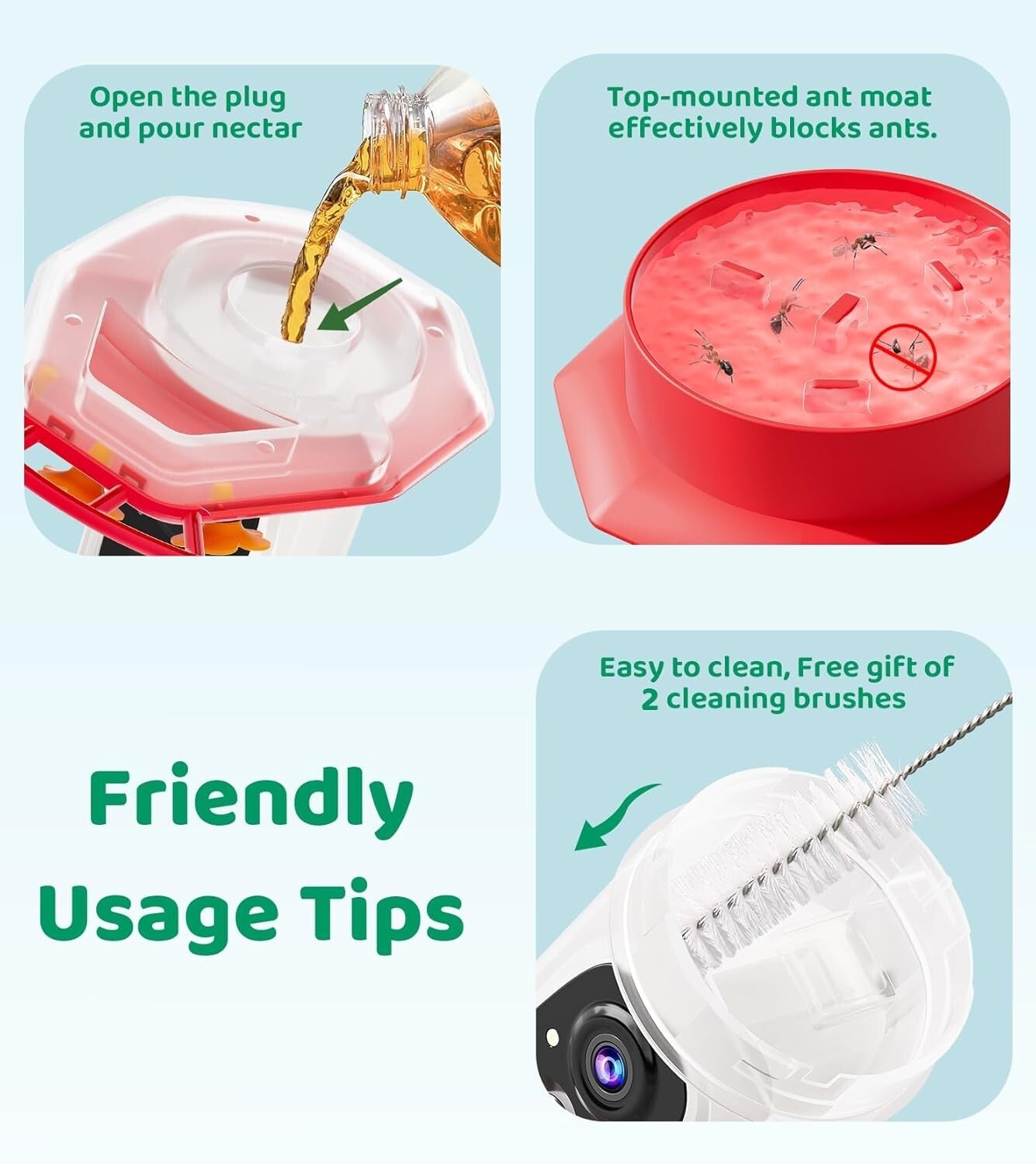 Interactive Hummingbird Feeder with HD Camera & Ant Moat - Gift for Bird Lovers