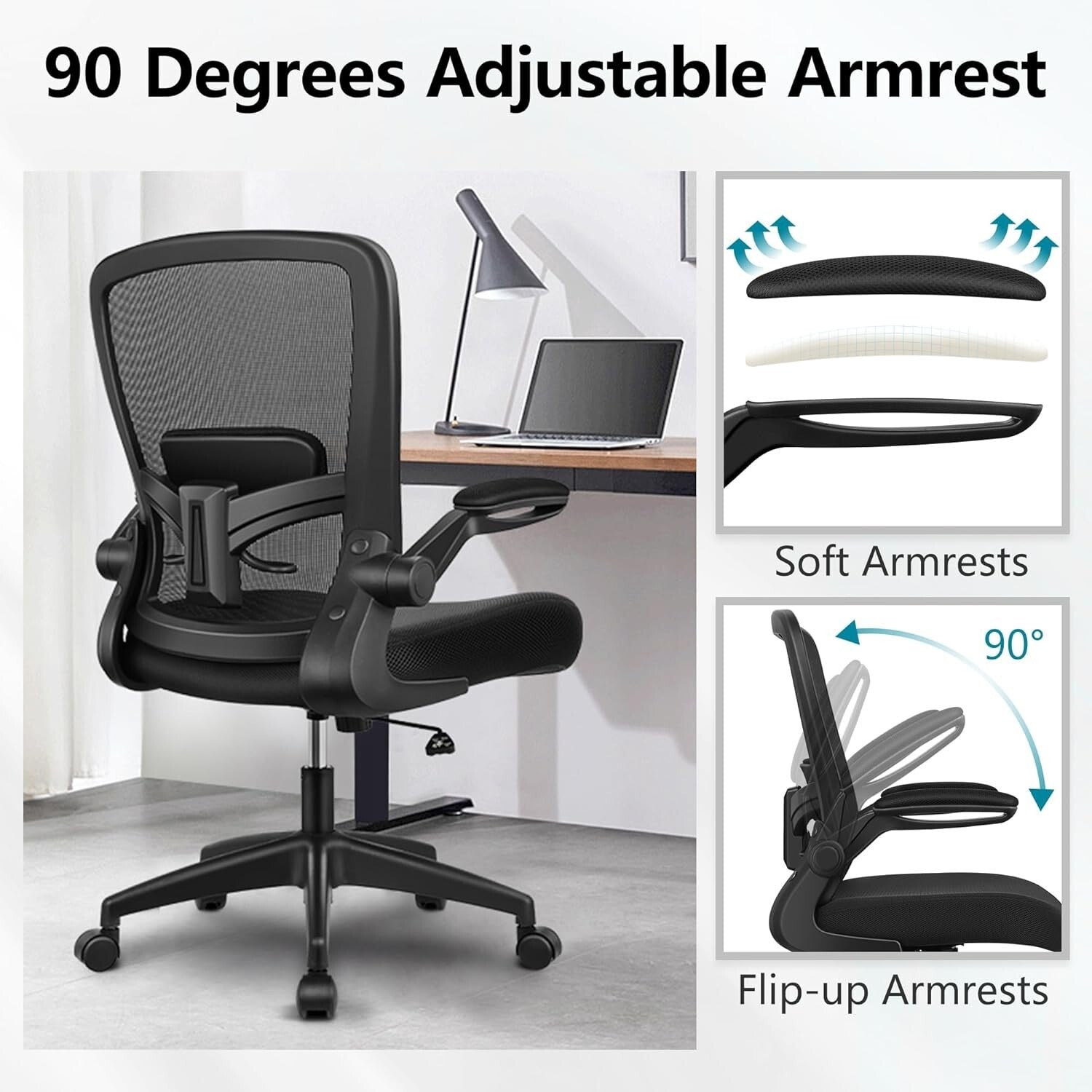 Adjustable Ergonomic Office Chair with Flip-Up Armrests for Customizable Comfort