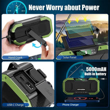 Load image into Gallery viewer, Compact Hand Crank and Solar-Powered NOAA Weather Radio with Bluetooth Speaker