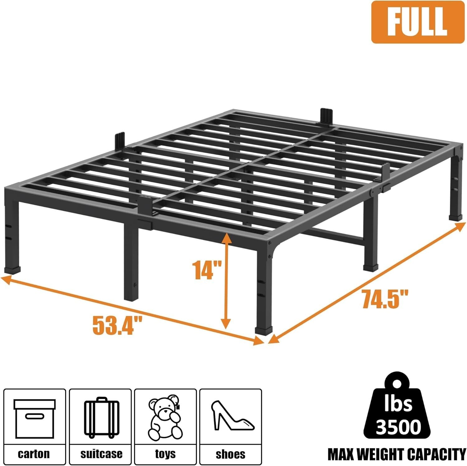 Stylish Black Full Size Bed Frame with Non-Slip Mattress Support – Easy Assembly