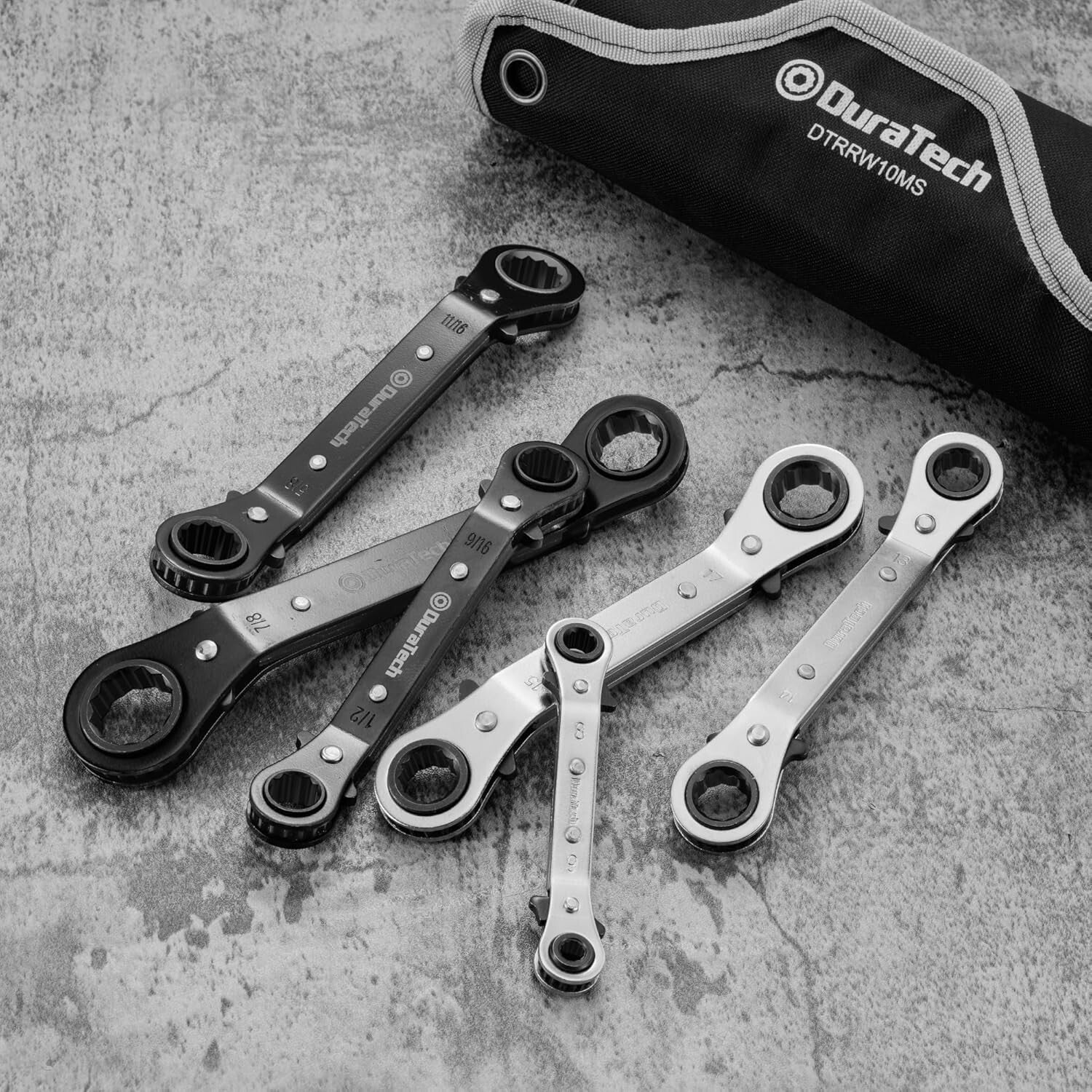 10-Piece Reversible Ratcheting Wrench Set with Offset Box Ends, SAE & Metric