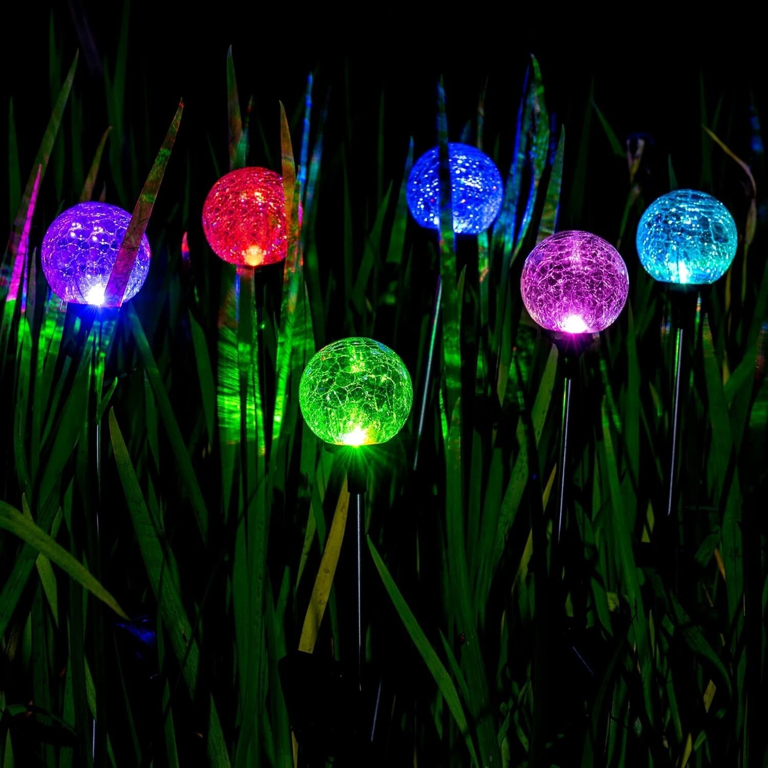 Enchanting 6-Pack Color-Changing Solar Garden Lights with Cracked Glass Design