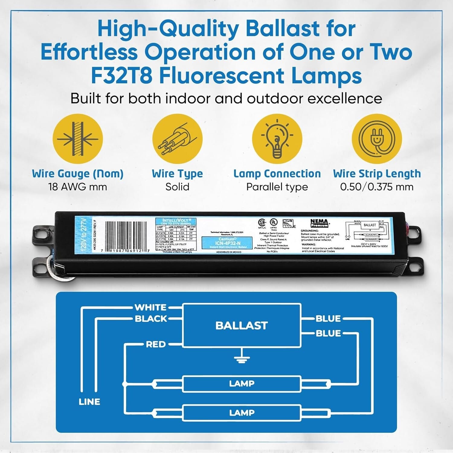 10-Pack Instant Start Electronic Fluorescent Ballast for F32T8 Lamps (120-277V)
