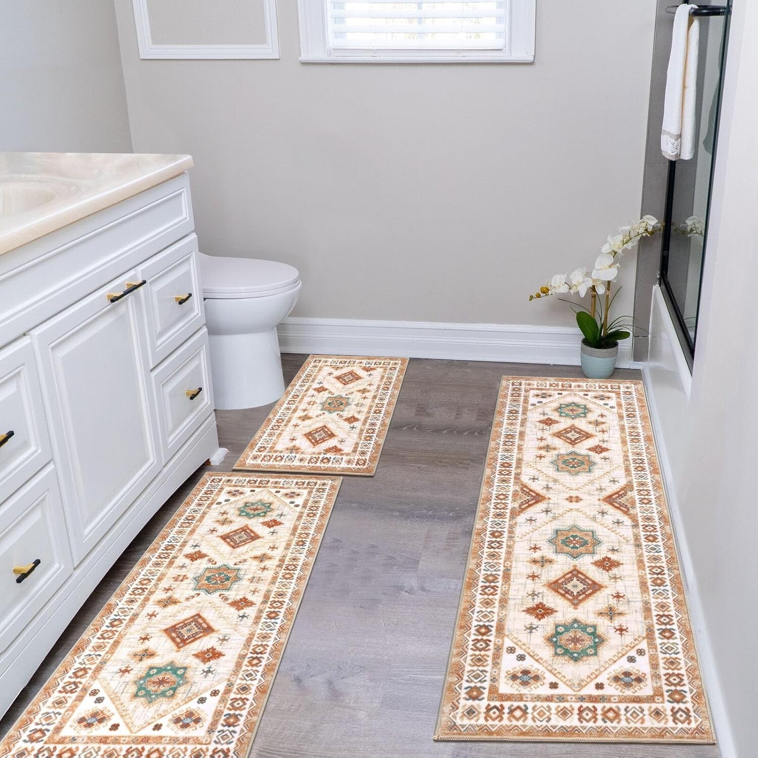 Durable & Washable 3-Piece Kitchen Rug Set with Runner - Elegant Floral Design