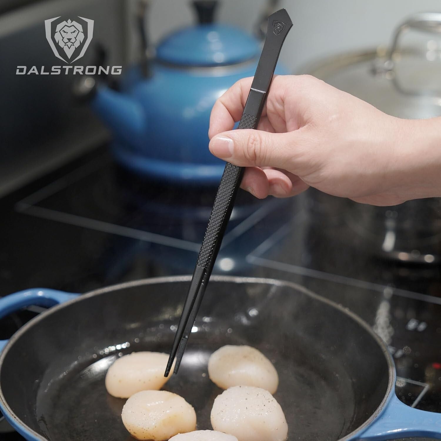 Compact 2-Piece Culinary Tongs Set - Black Titanium & Stainless Steel Tweezers