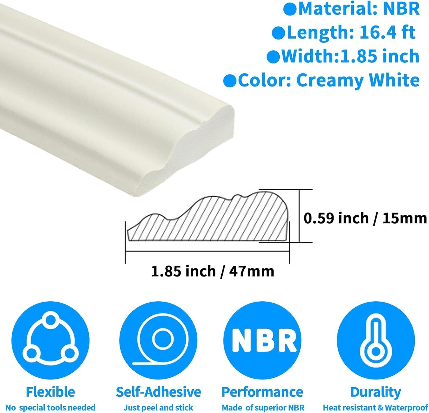 Waterproof 16.4ft Self-Adhesive Baseboard Molding for Home Decor - Creamy White