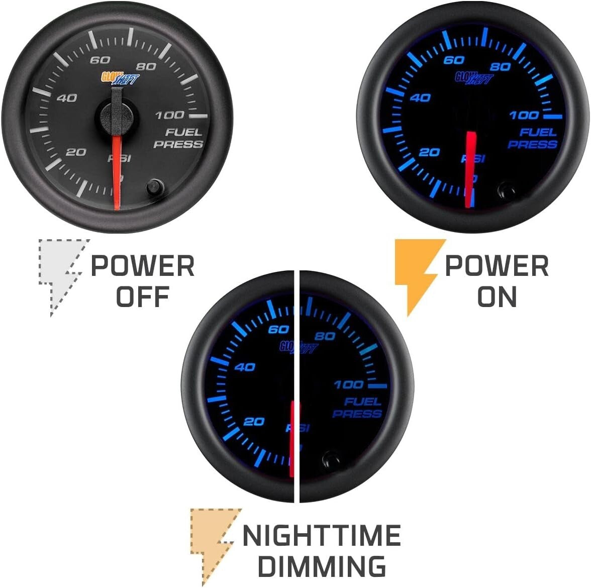 Versatile 100 PSI Fuel Pressure Gauge with Black Dial & 7 Custom Color Options