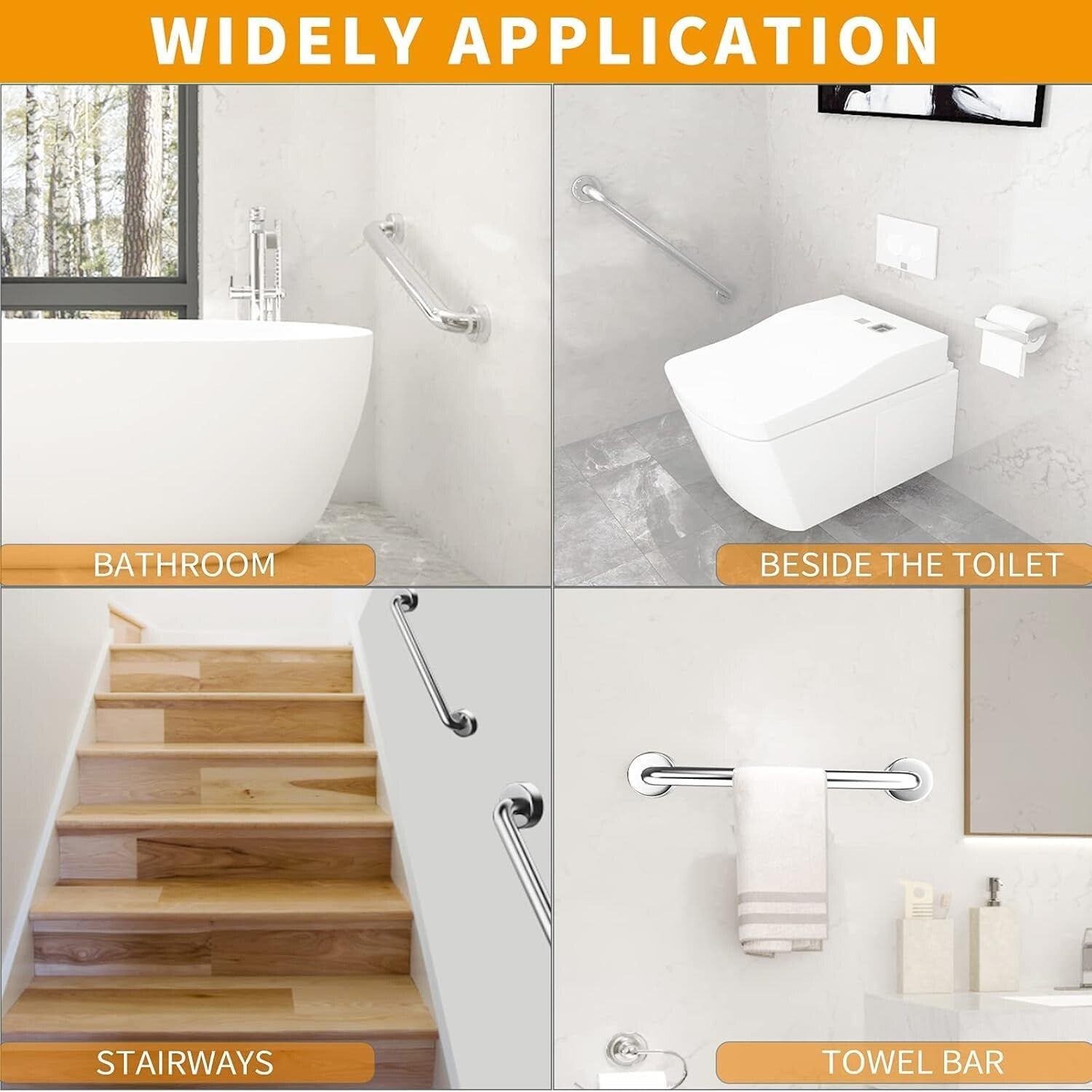 Durable 18" Grab Bars with Concealed Screws - Perfect for Seniors and Kids