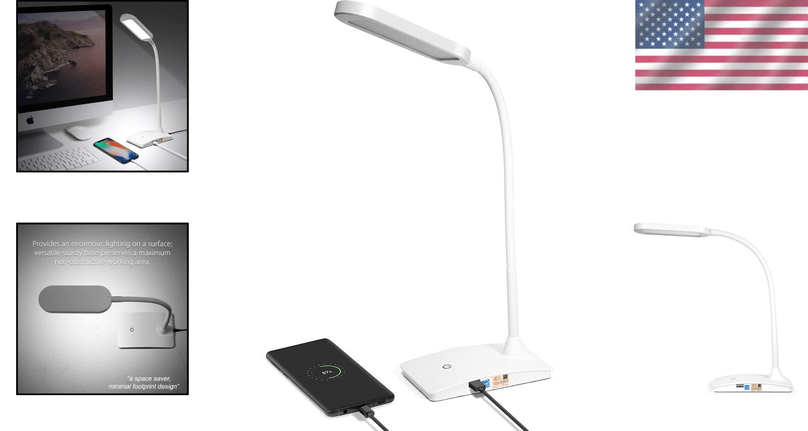 Elegant 500 Lumens Touch-Dimmer Desk Lamp - USB Charging for Home Office