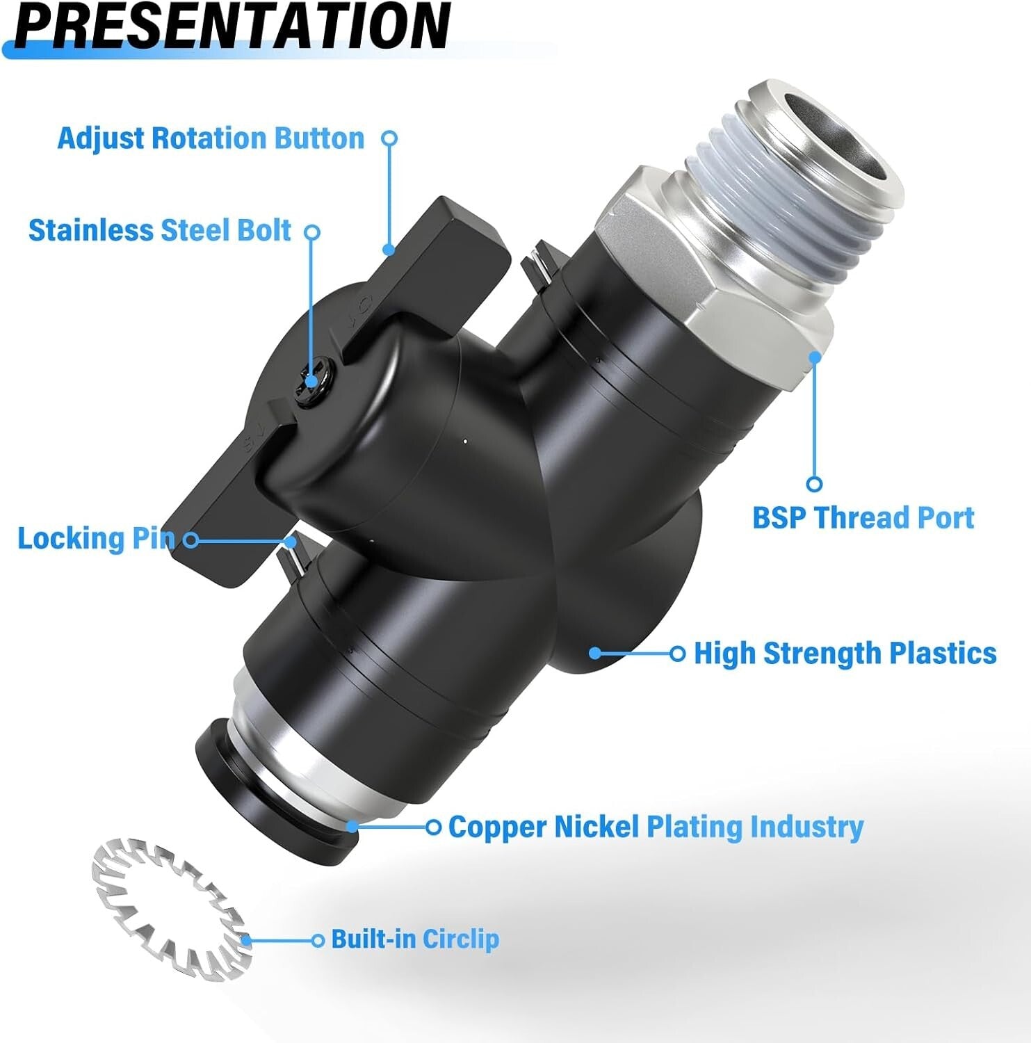 1/4" Tube OD x 1/8" NPT Thread Ball Valve - 145 PSI Air Flow Control (5 Pack)