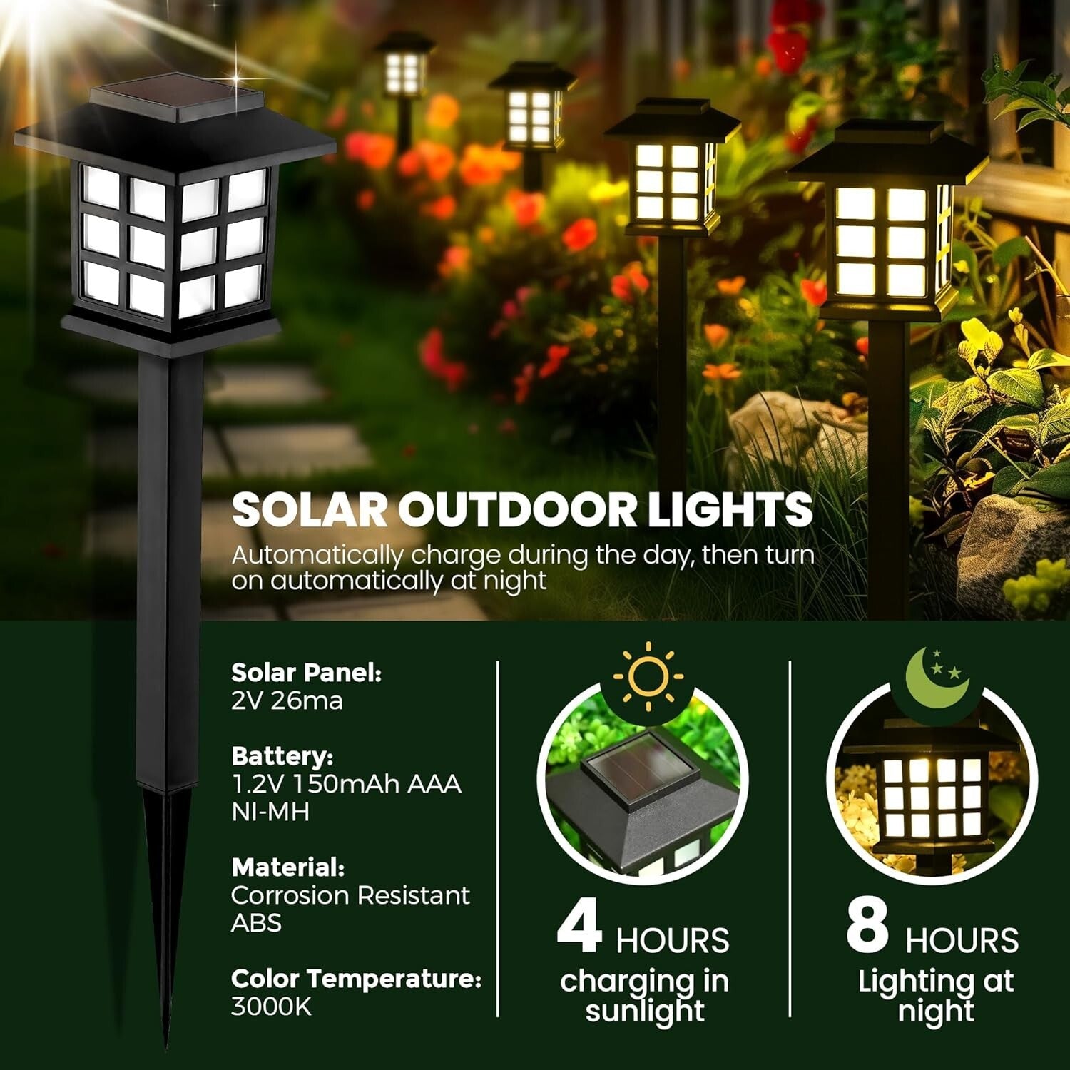 Elegant 16 Pack Solar Outdoor Lights - Waterproof LED for Gardens & Pathways