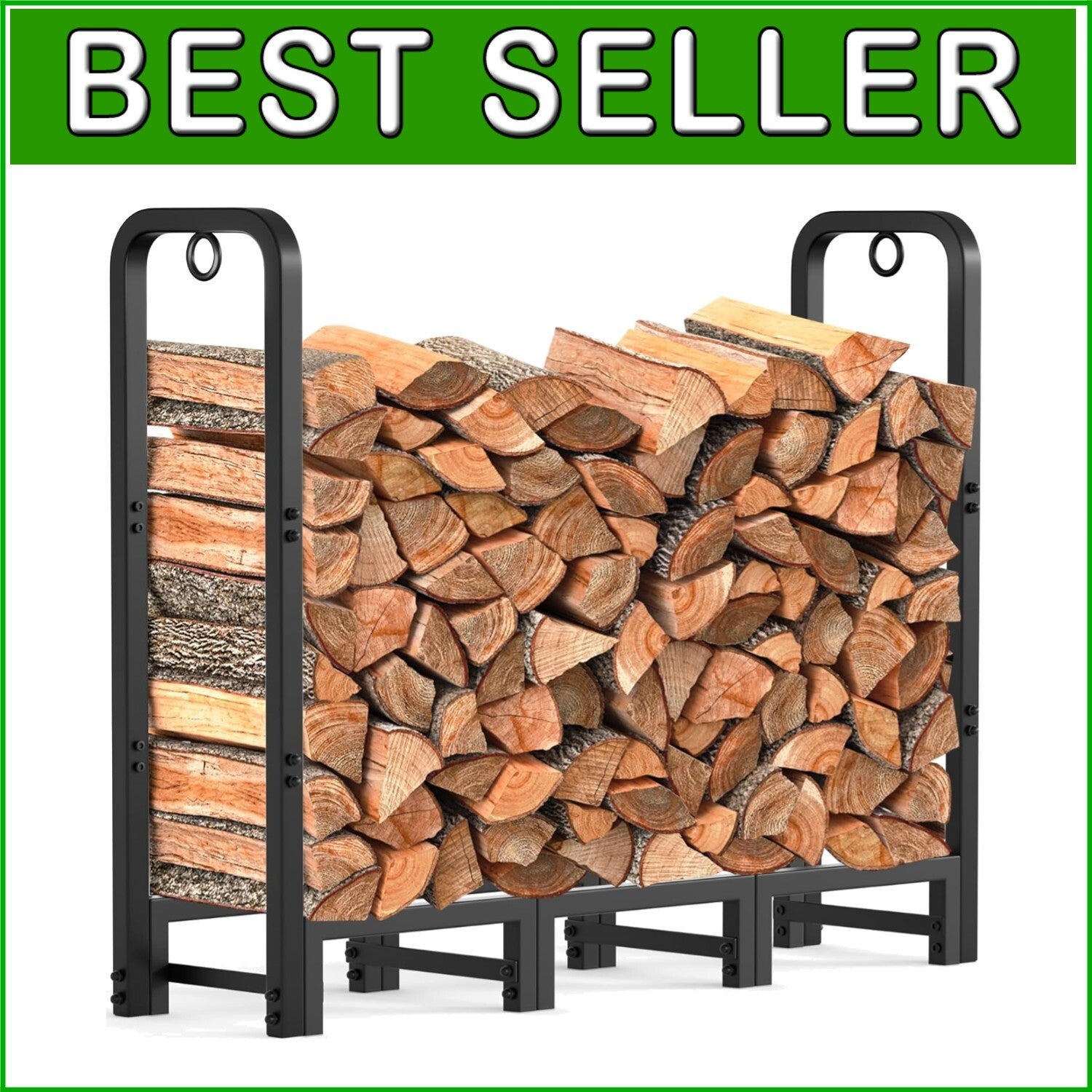 Black Alloy Steel Firewood Rack - 4ft Log Holder for Outdoor & Indoor Use