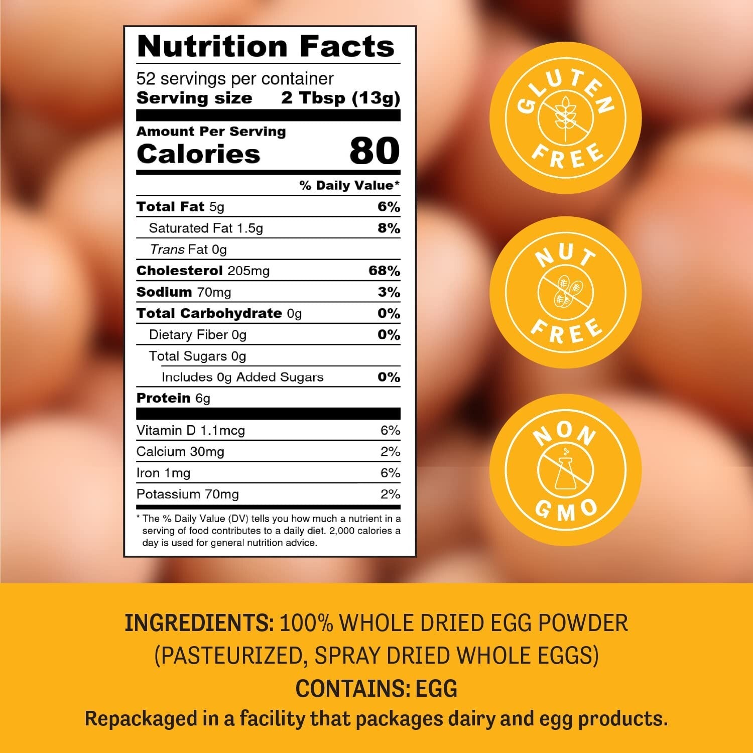 Nutritious 1.5 lbs Gluten-Free Dried Egg Powder - Ideal for Home & Outdoor Use