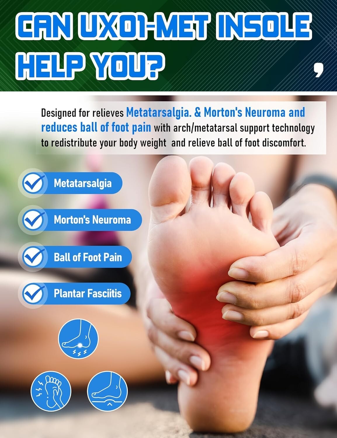 Breathable Orthotic Insoles for Metatarsalgia and Plantar Fasciitis Pain Relief