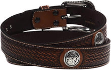 Load image into Gallery viewer, Men's Basketweave Leather Concho Belt with Silver Floral Details - Sizes 32-46