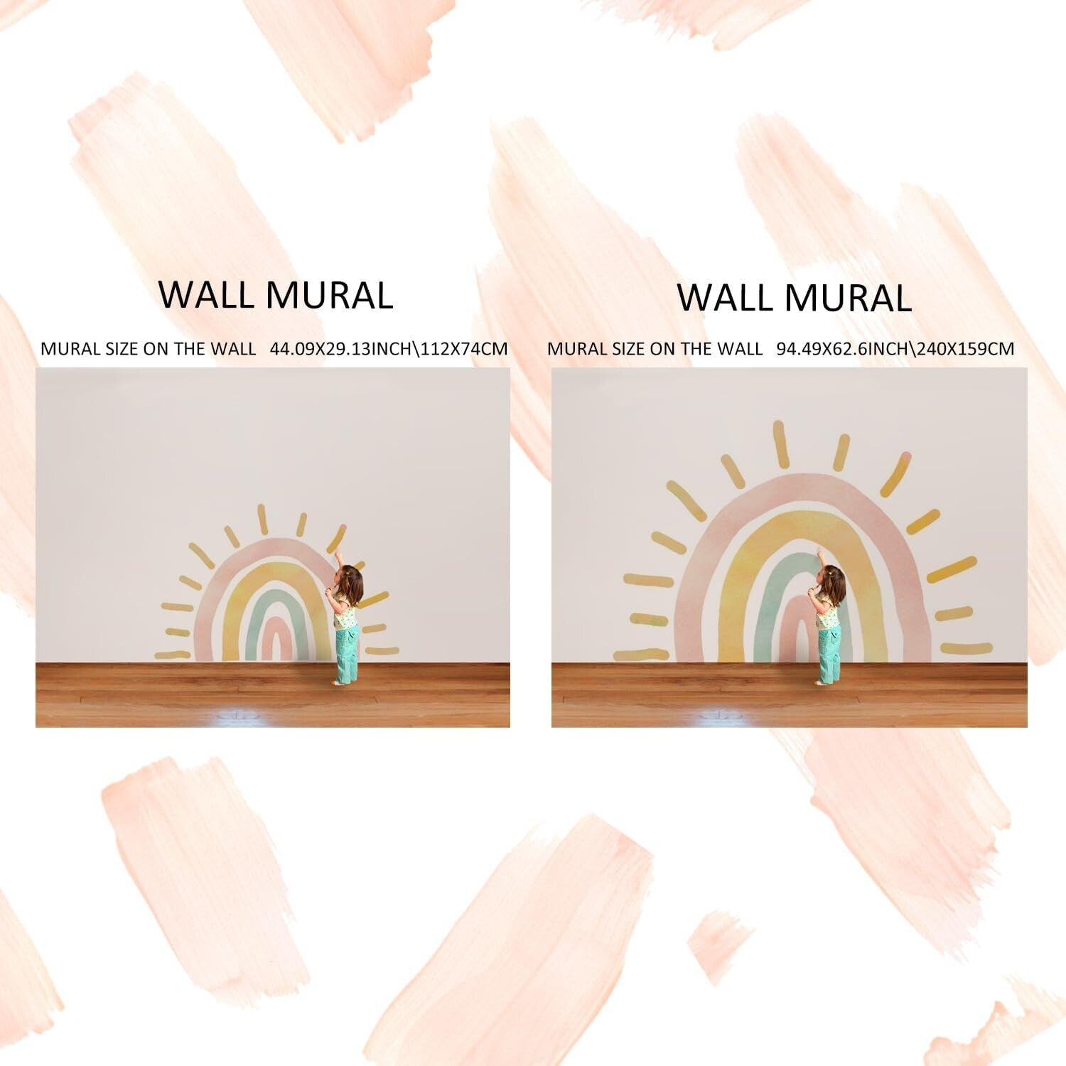 Fun Boho Rainbow Sun Wall Decals, Ideal for Kids' Playroom or Nursery Decor