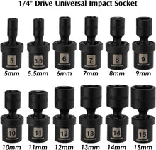 Load image into Gallery viewer, 12-Piece 1/4" Drive Metric Impact Socket Set - CR-MO Steel with Swivel Design