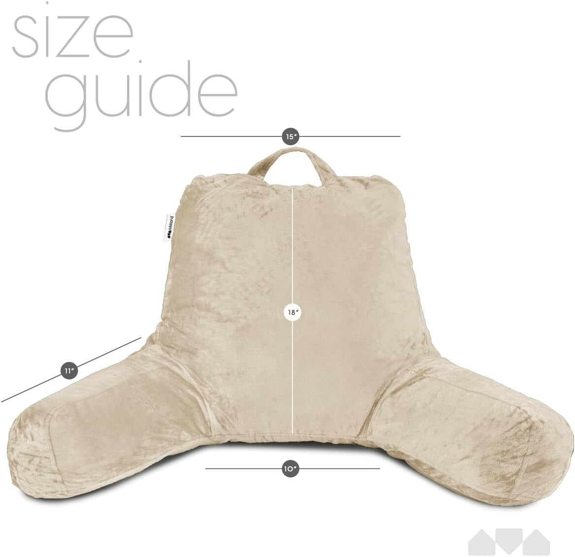 Large Cream Reading Pillow with Shredded Memory Foam & Arms for Ultimate Support