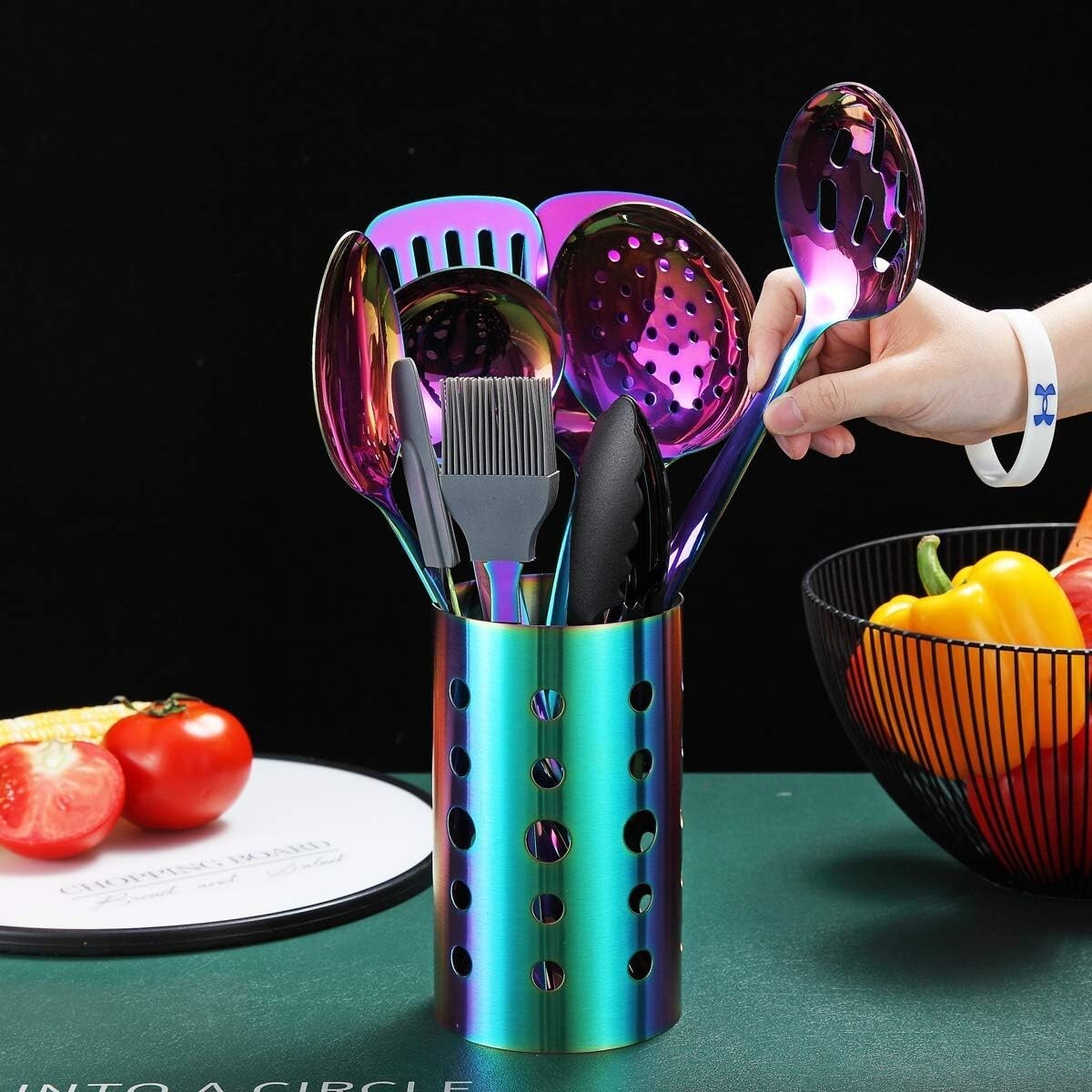 Durable Rainbow Kitchen Utensils Set - 13 Stainless Steel Pieces for All Cooking