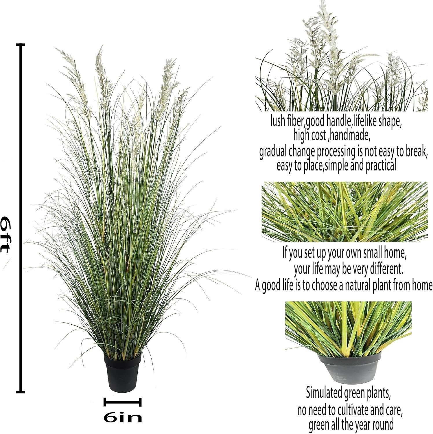 Tall Artificial Grass Plant 71in (Set of 2) in Durable Black Pots for Indoors