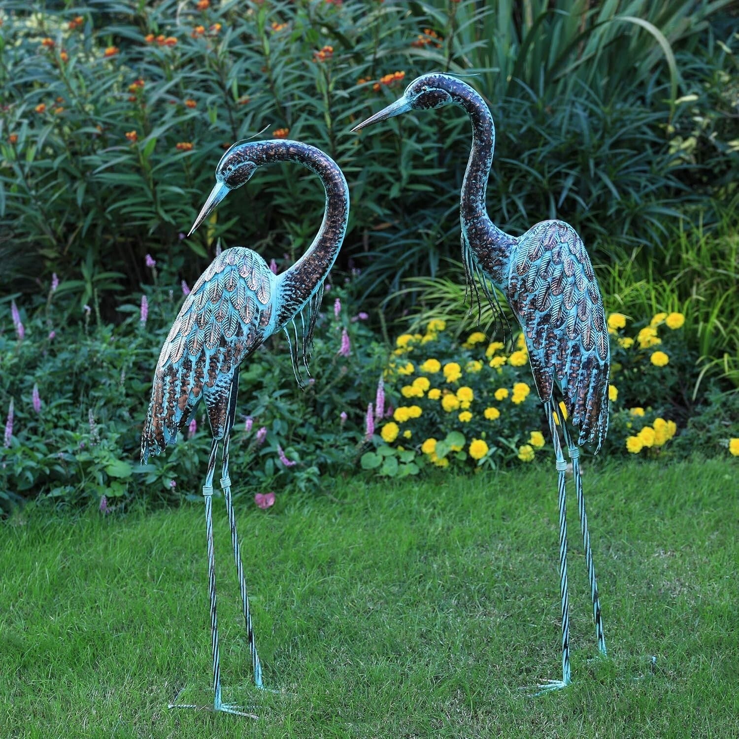 Large Standing Crane Statues - Beautiful Bird Yard Art for Garden Display