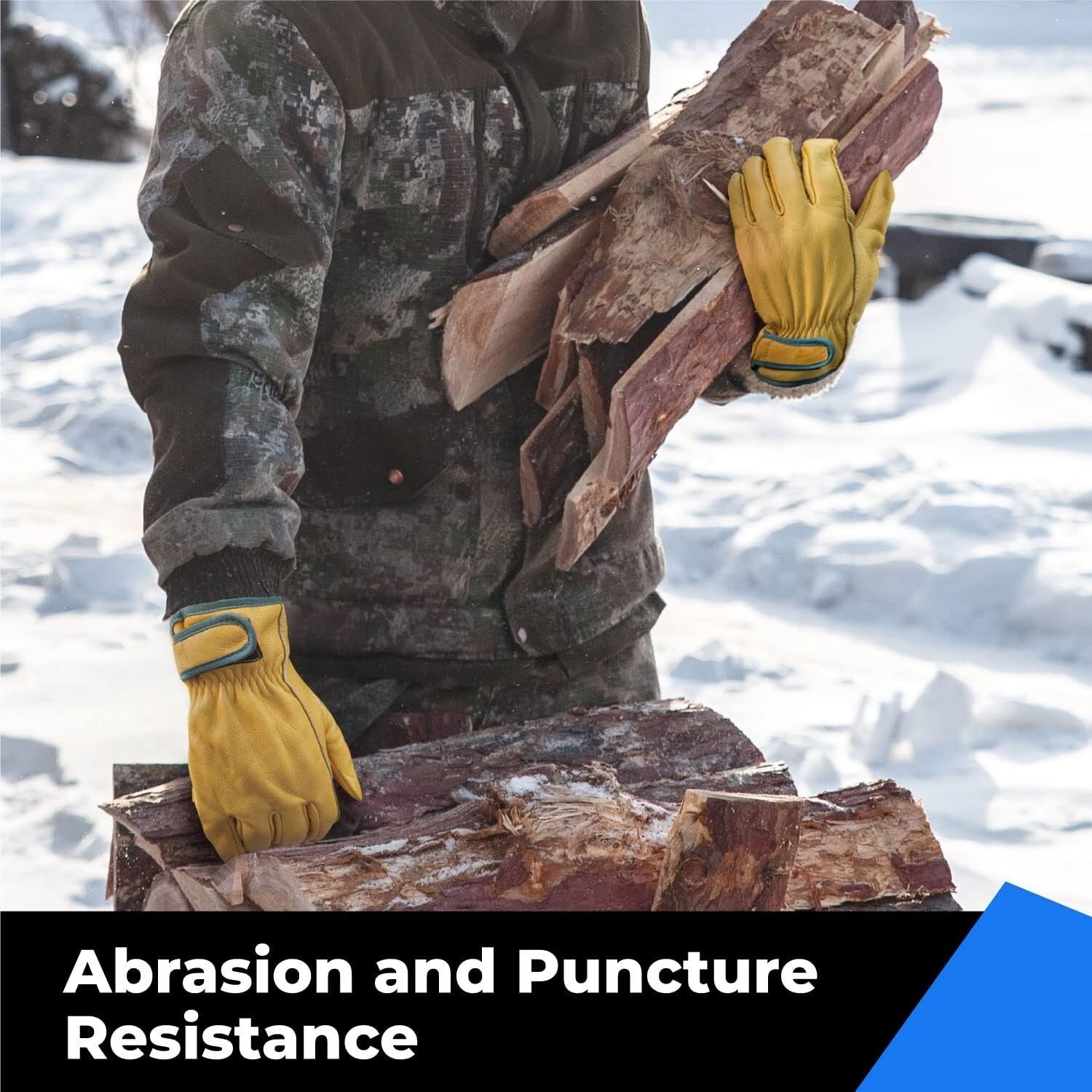 Durable Full Grain Cowhide Winter Work Gloves - Puncture Resistant, Adjustable