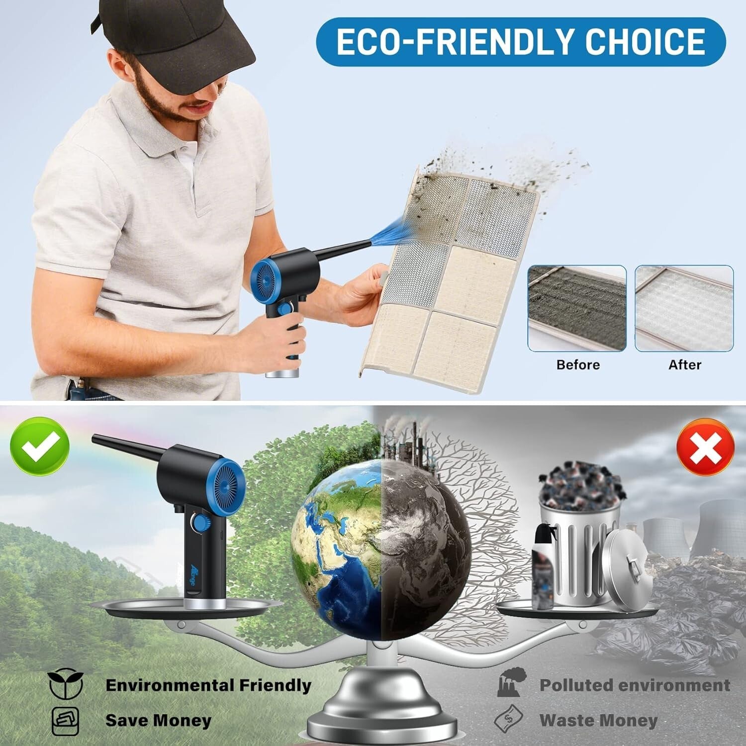 Cordless Electric Air Duster with Stepless Speed Control - Eco-Friendly Cleaning