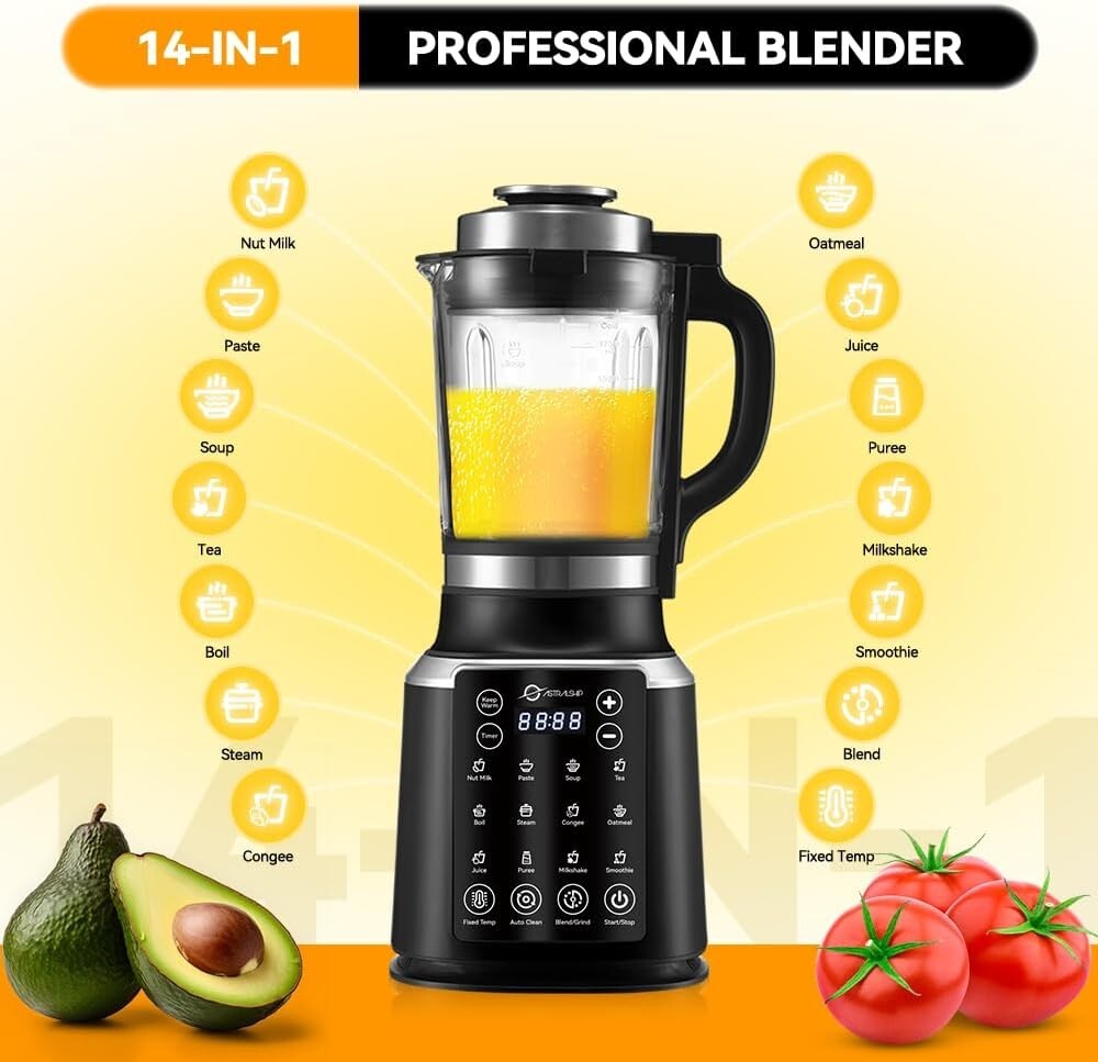 All-in-One 1200W Blender with Heating & Auto Clean - Perfect for Hot Drinks