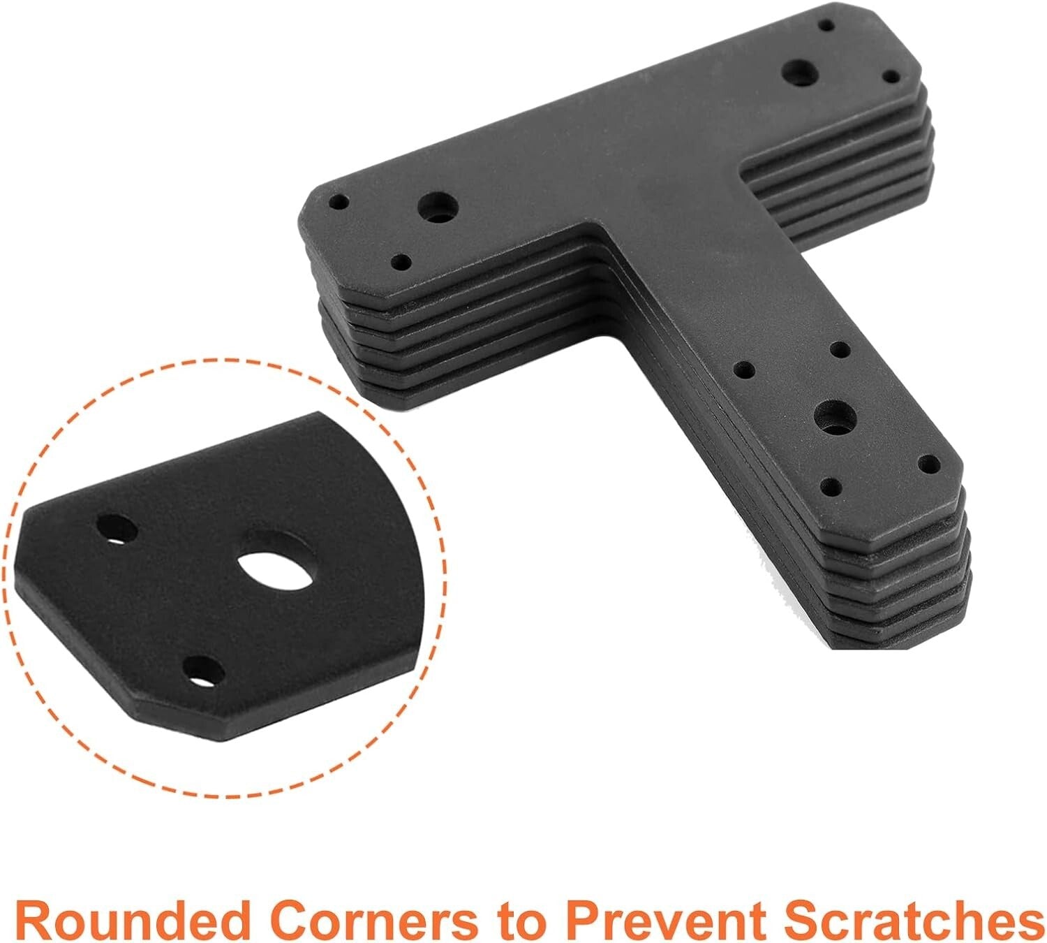 6 Pack Heavy-Duty Steel T Brackets for Wood - Black Pergola Mending Plates