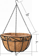 Load image into Gallery viewer, Versatile 12-Inch Black Metal Hanging Planters with Coco Fiber for Any Space