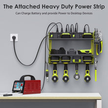 Load image into Gallery viewer, Heavy-Duty Wall Mount Tool Organizer with Hooks and Power Strip - Space Saving