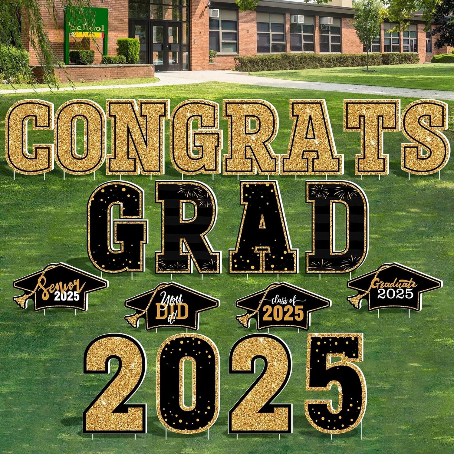 Celebrate Graduation with 20 PCS Black Gold Signs, 2025 Graduation Yard Decor