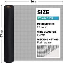 Load image into Gallery viewer, High Visibility Black Metal Screen Roll, 47” x 16FT – Ideal for Windows &amp; Doors