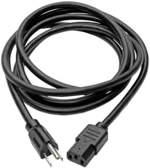 12ft Black Heavy-Duty Power Cord - 14AWG 15A, RoHS Compliant, Lifetime Warranty