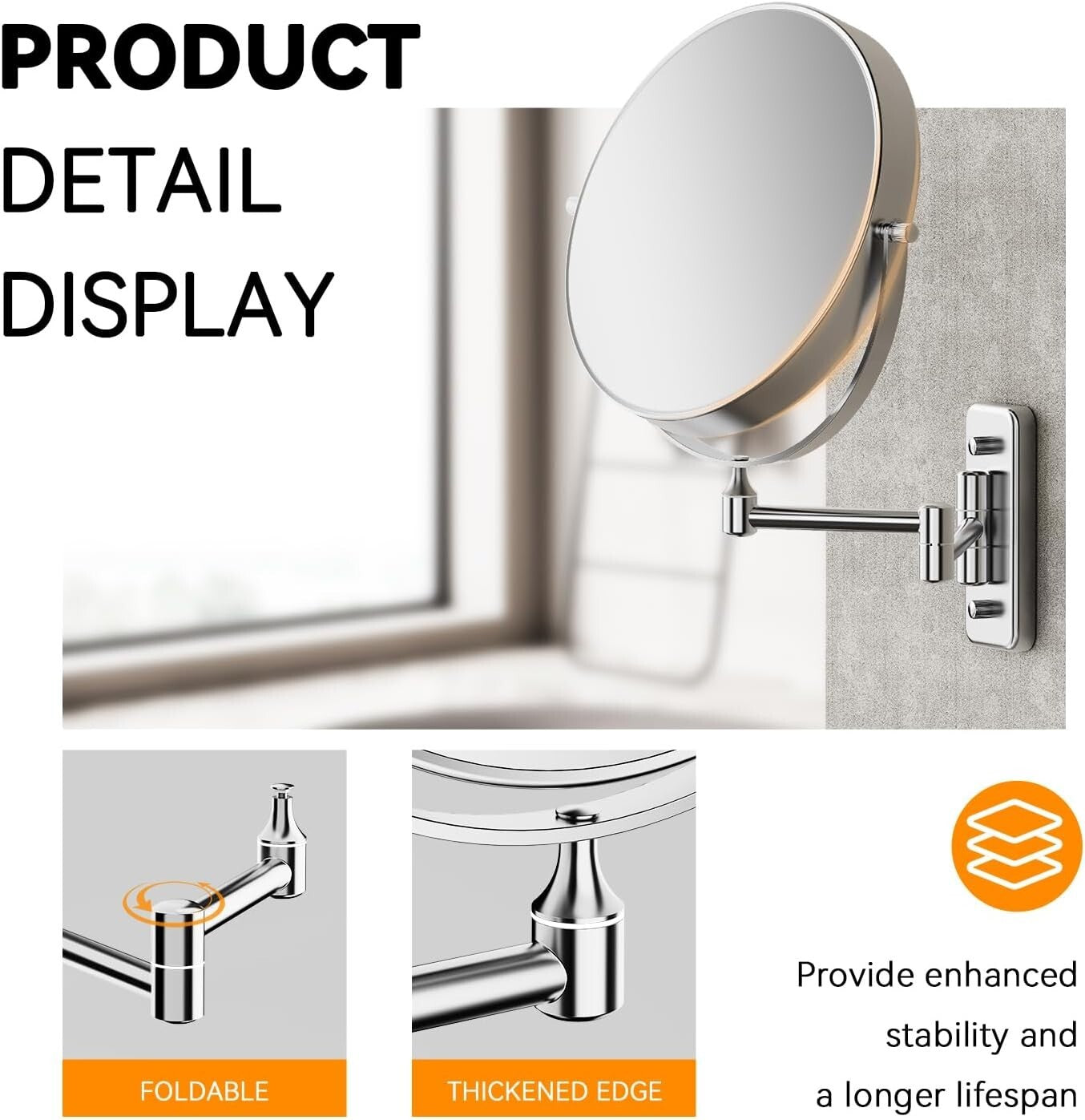 Double-Sided 20X Magnifying Chrome Makeup Mirror with Wall-Mount & Tweezers