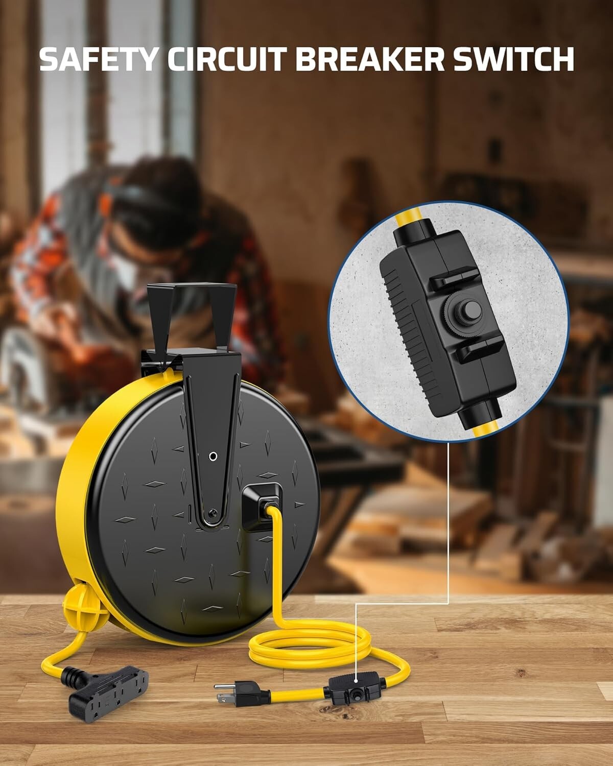 30 Ft Retractable Extension Cord Reel with 3 Outlets for Ultimate Power Access