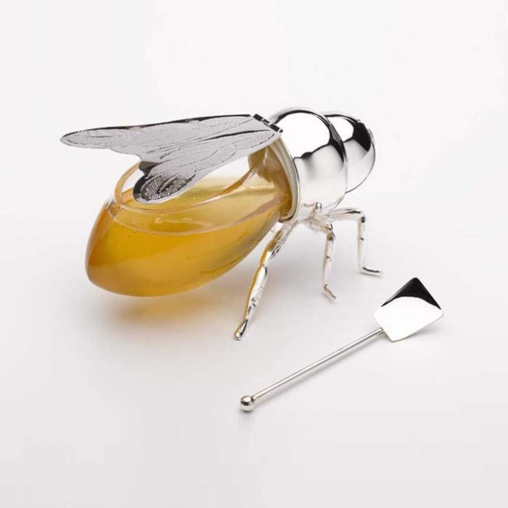 Silver Bee Design Honey Jar with Dipper - Perfect for Festive Gatherings