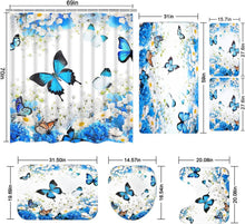 Load image into Gallery viewer, Large 7-Piece Floral Butterfly Bathroom Decor Set: Shower Curtain &amp; Accessories