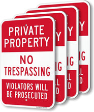 Load image into Gallery viewer, 18x12 Private Property Signs - Reflective, Durable 4-Pack for Security Needs