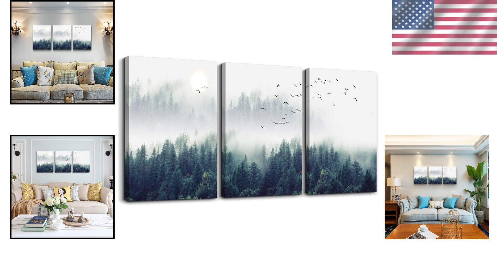 Elegant Forest Trees Landscape Canvas Art - Stretched & Framed Set of 3