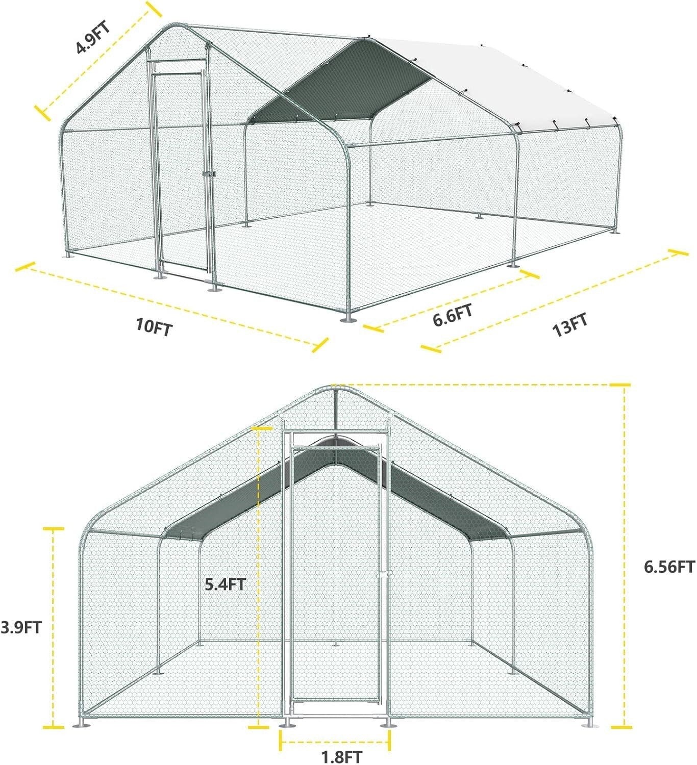 Versatile 10x13 FT Chicken & Rabbit Run with Galvanized Structure for Outdoors