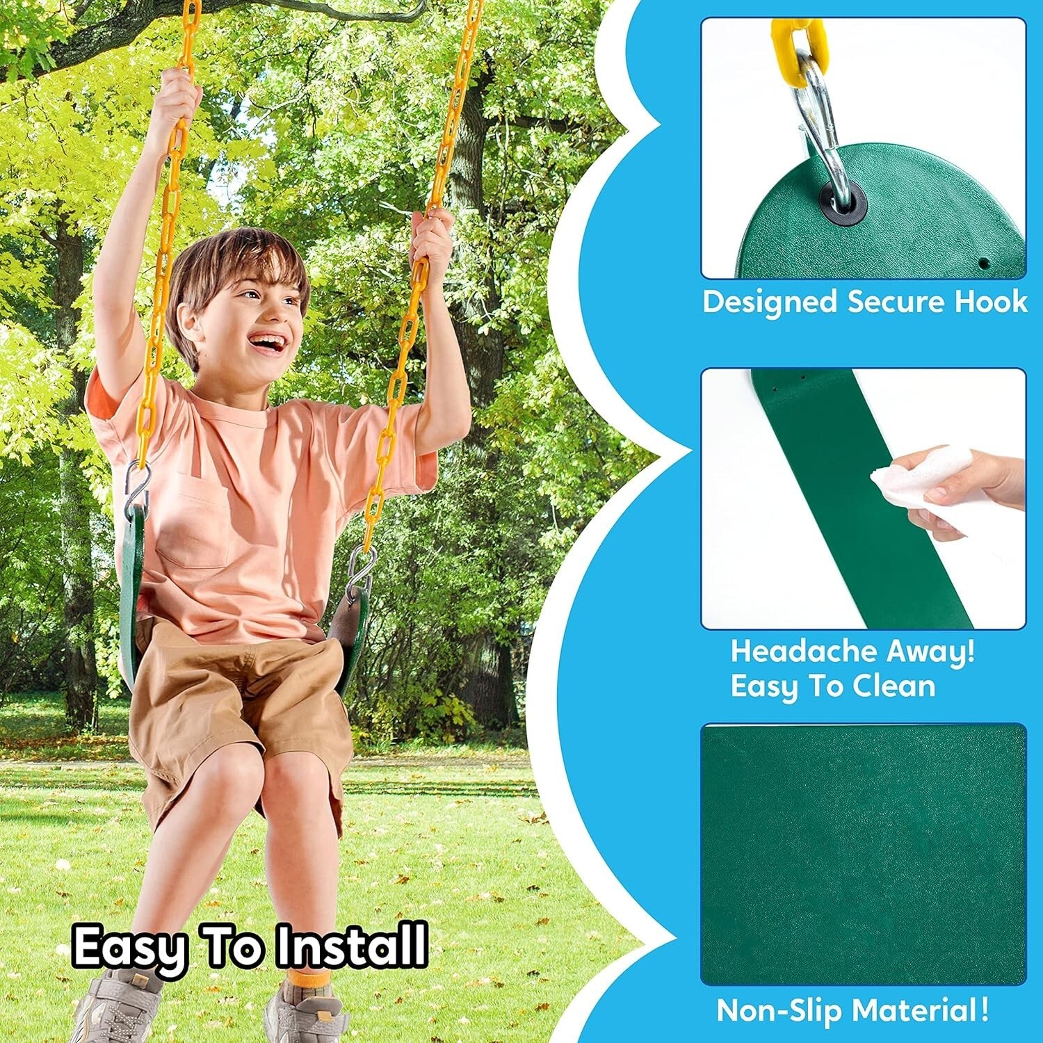 Premium 66" Heavy Duty Green Swing Seats - Ideal for Outdoor Playgrounds