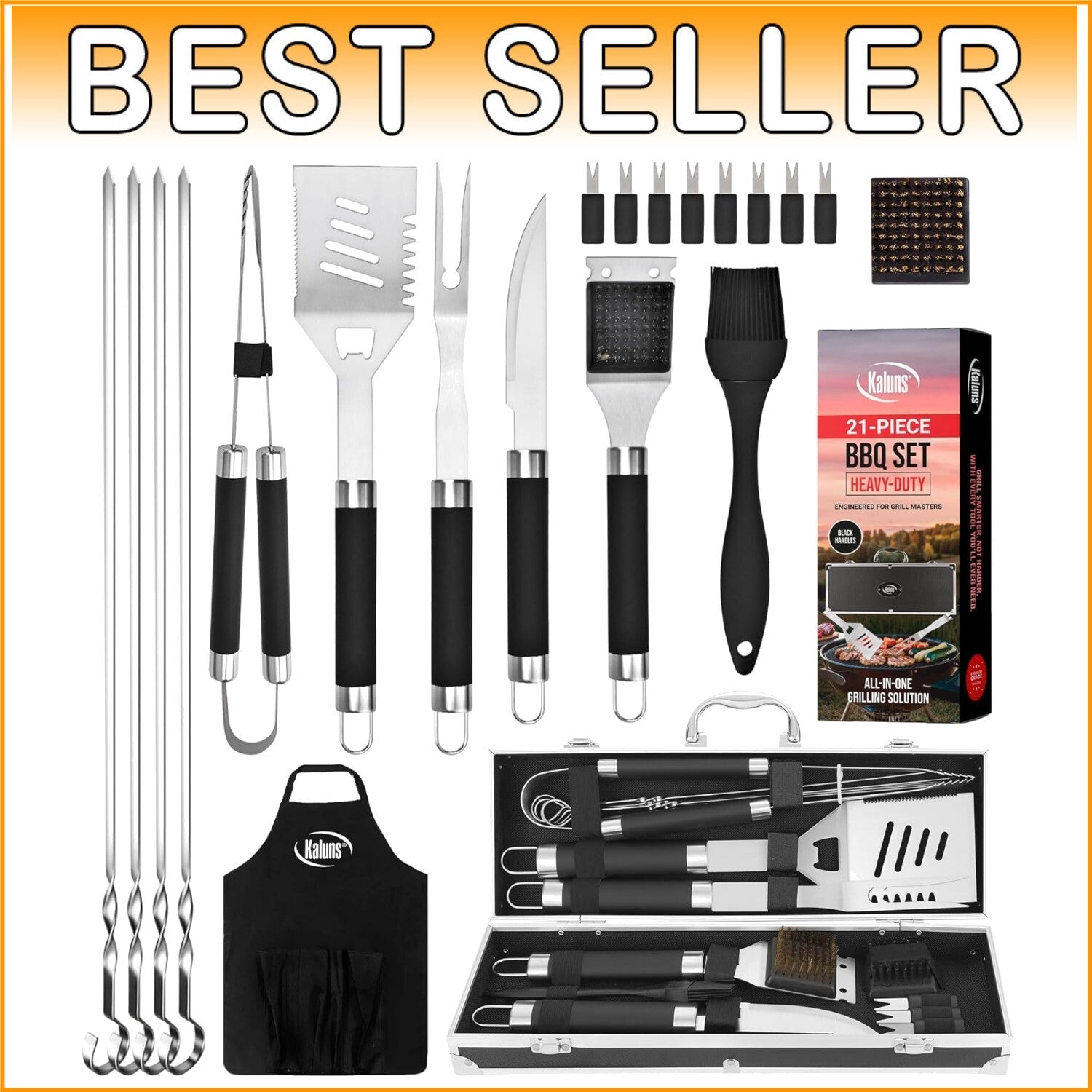 Deluxe Stainless Steel BBQ Tool Set with Aluminum Case for Grilling Enthusiasts
