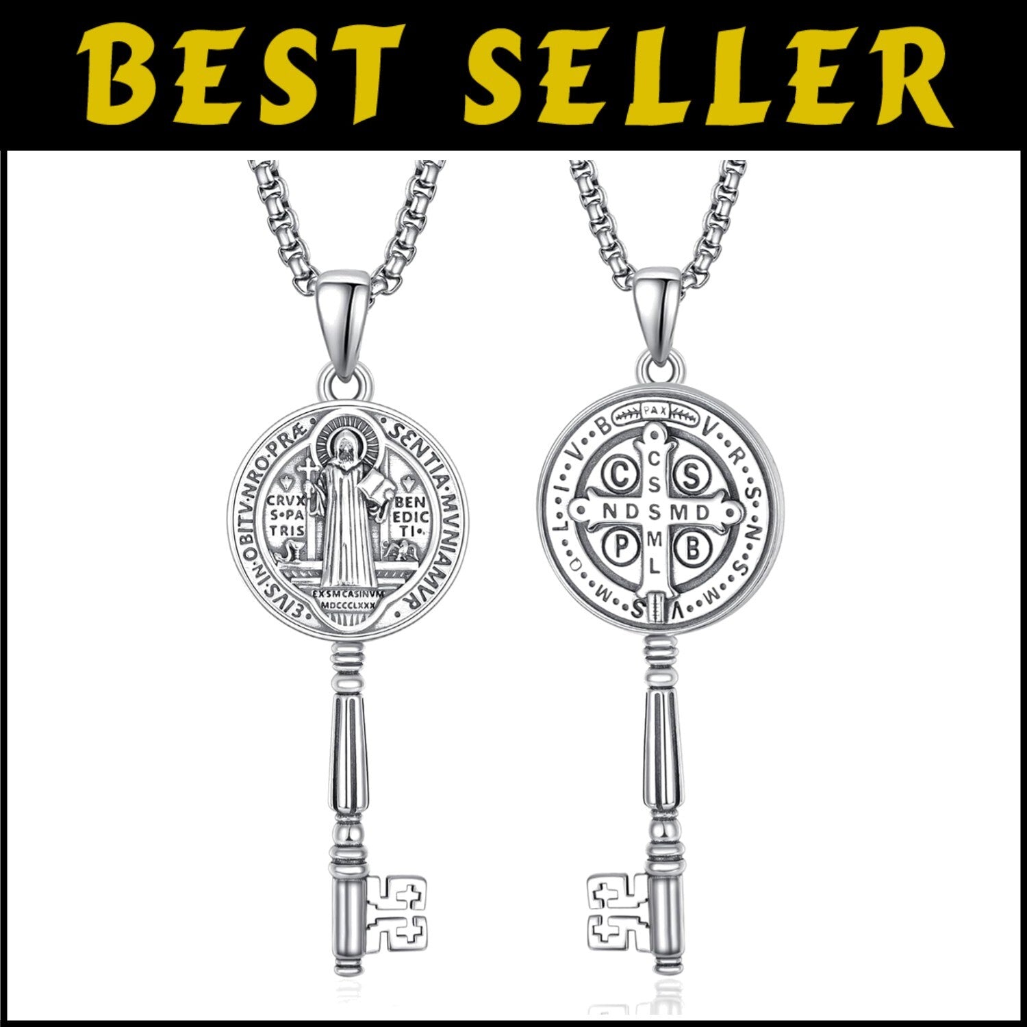 Elegant 925 Sterling Silver Saint Benedict Amulet Pendant with Adjustable Chain
