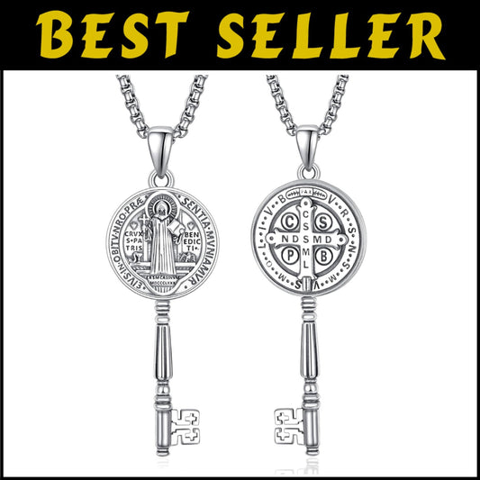 Elegant 925 Sterling Silver Saint Benedict Amulet Pendant with Adjustable Chain
