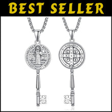 Load image into Gallery viewer, Elegant 925 Sterling Silver Saint Benedict Amulet Pendant with Adjustable Chain