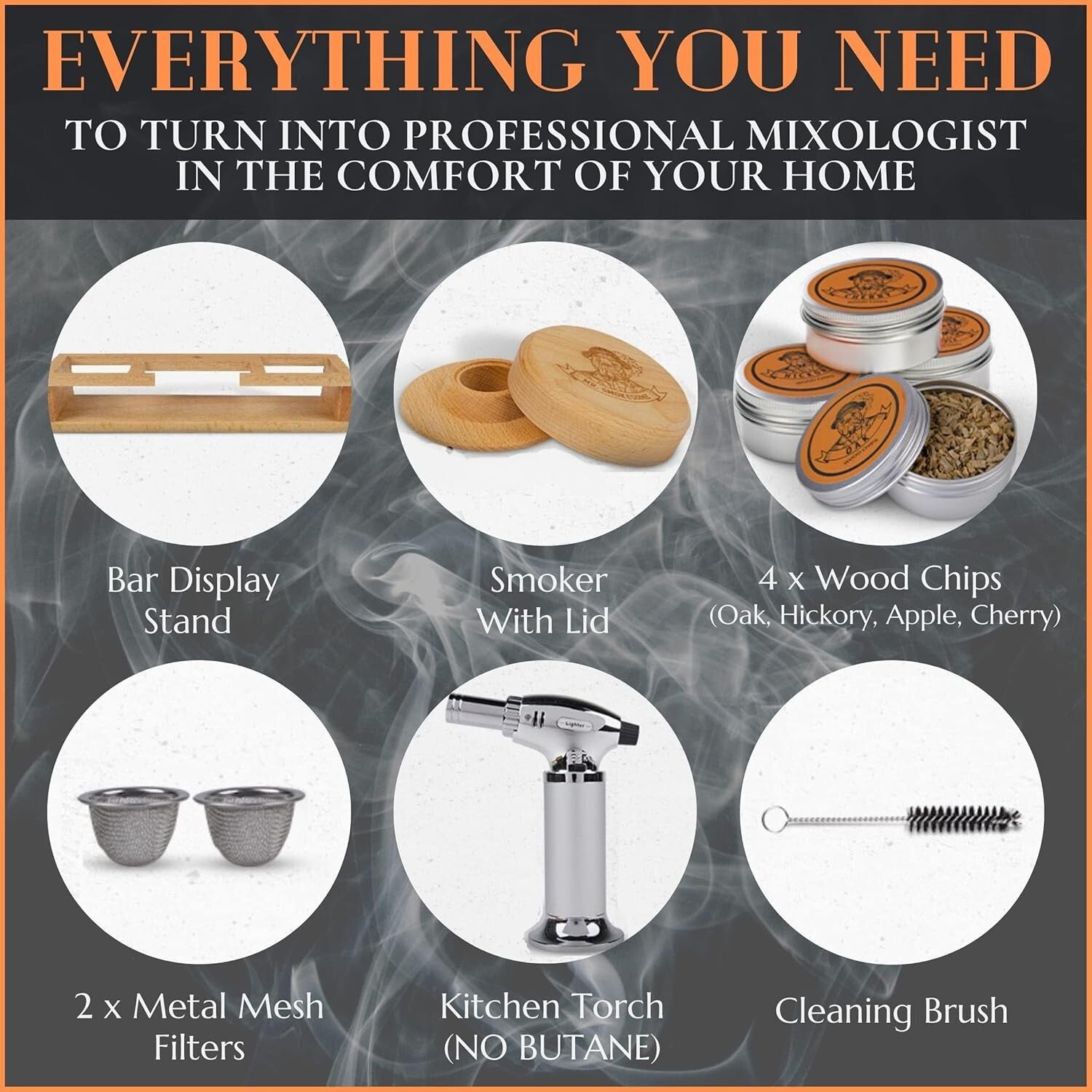 Cocktail Smoker Set with Display Stand & Torch - Perfect Whiskey Gift for Men